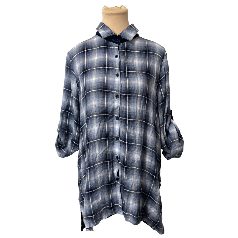 Andree by UNIT Plaid Embroidered‎ Velvet Back Tunic Large Western Boho Casual